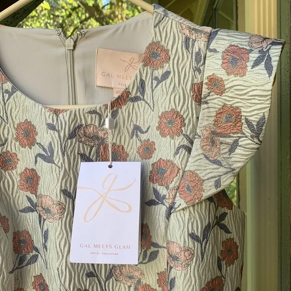 Gal Meets Glam Sz 6P fit n’ flare silver embossed floral dress pink NEW formal - Picture 12 of 17